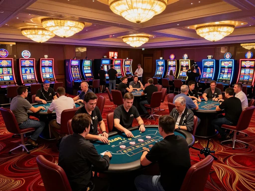 Players enjoying poker at LV88 casino, vibrant atmosphere with excitement and strategic gameplay