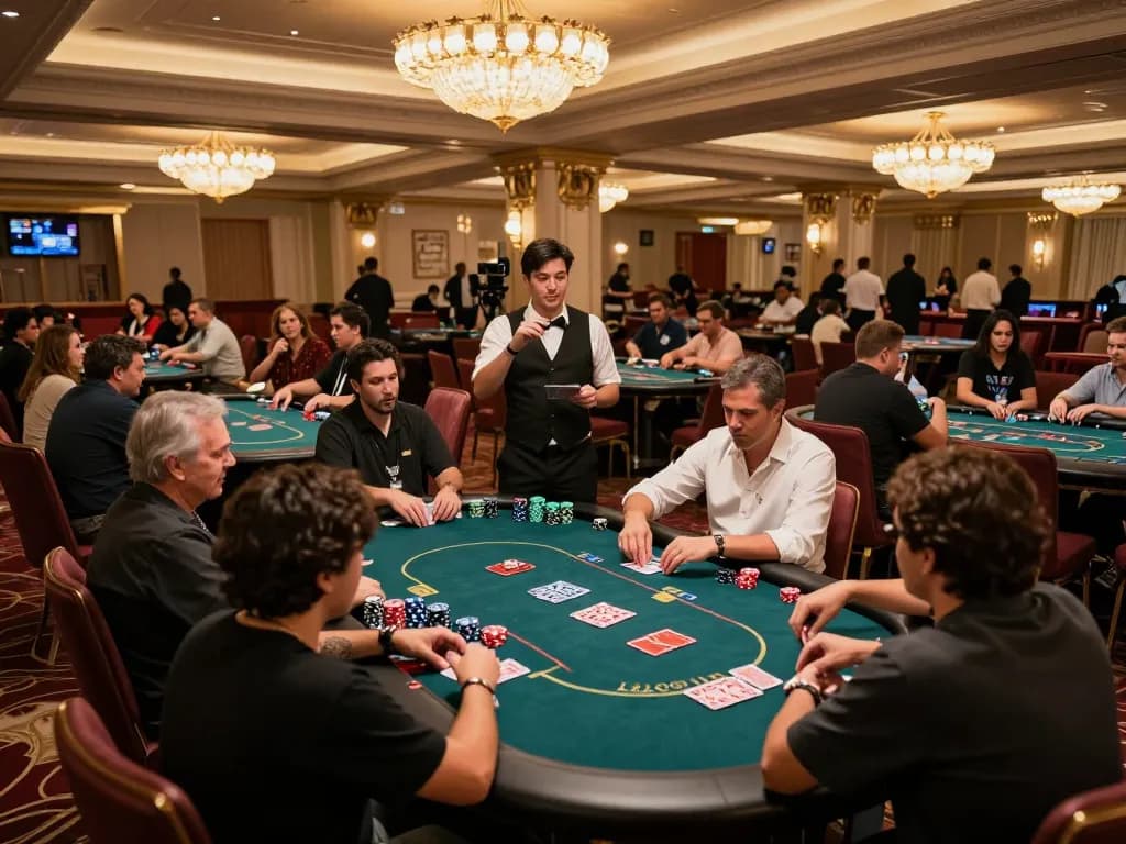 Tỷ lệ kèo nhà cái seen in exciting poker game as players place their bets amidst colorful chips and lively atmosphere.