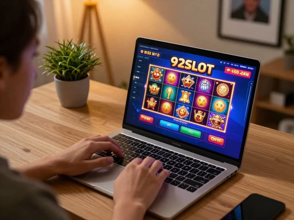 Player engaged with 92SLOT online casino interface, ready to place strategic bets on vibrant games.