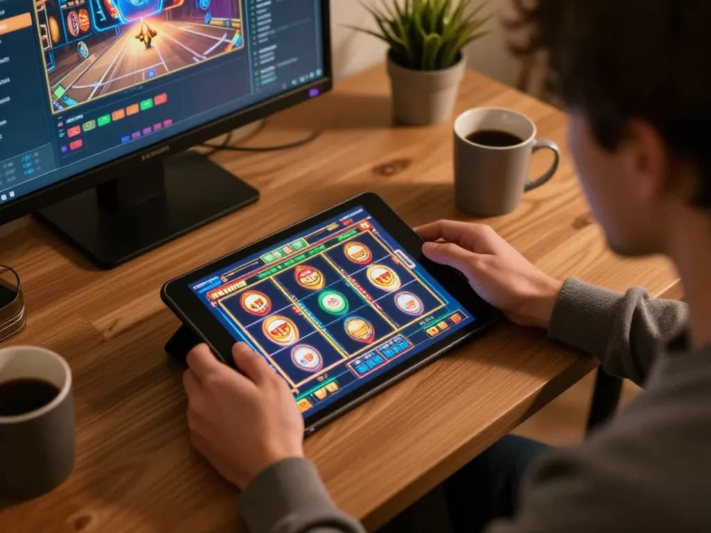 Player engaging with sv368's online slot games in a cozy home setting