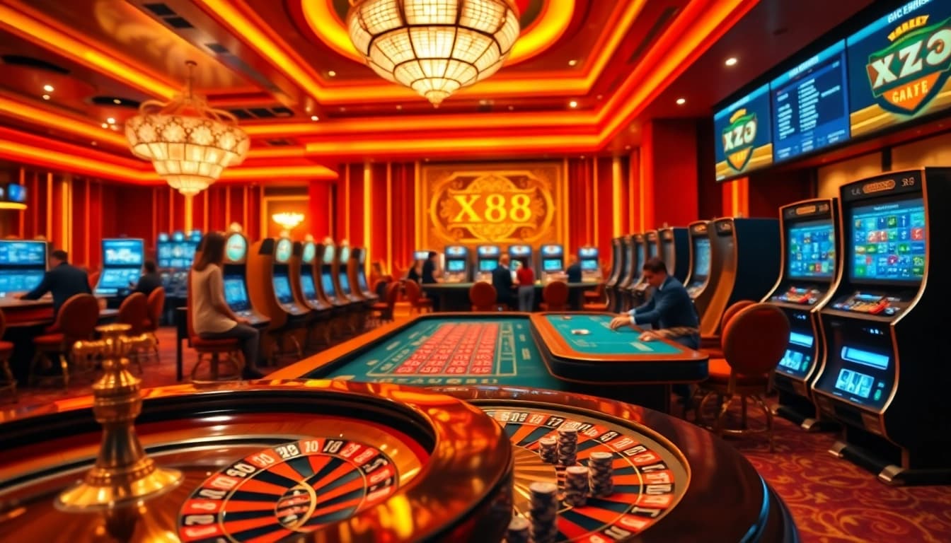 Experience the thrill of betting at nhà cái XX88 with vibrant casino visuals featuring roulette and poker.