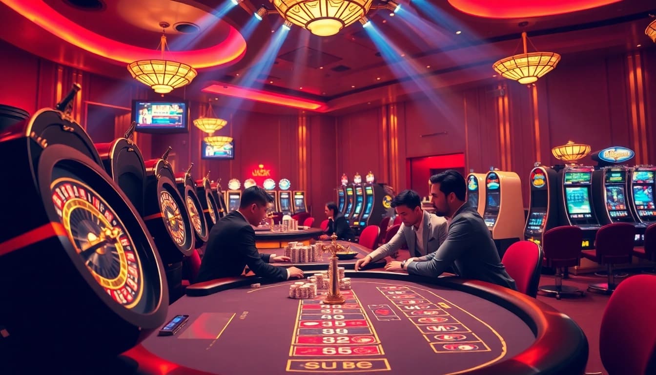 Exciting scene depicting gambling activities at a casino, showcasing 5gbetbr.com.br engagement.