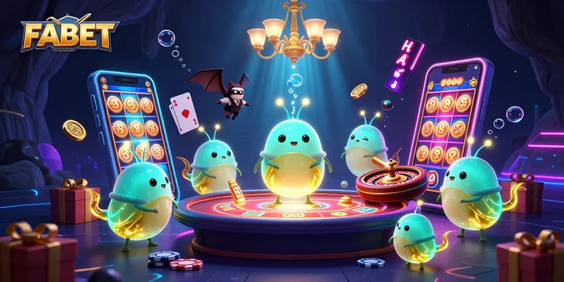 Bet on FABET as glowworms illuminate a vibrant cave casino scene with dynamic gaming elements.