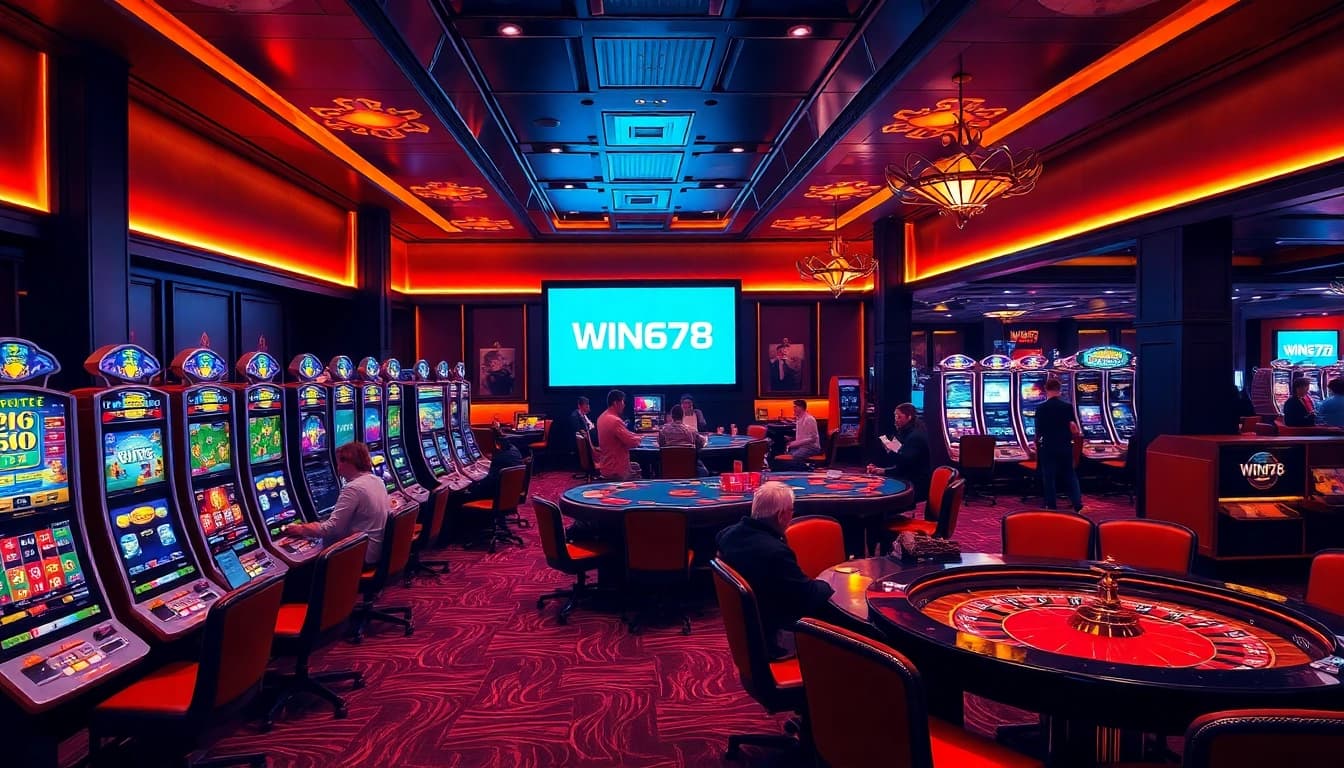 WIN678 online casino interface showcasing exciting gaming action with vibrant slot machines.