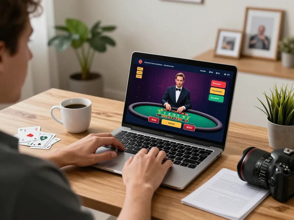 Engaging scene of a player using lv88 for live dealer blackjack, showcasing online gambling with strategy notes