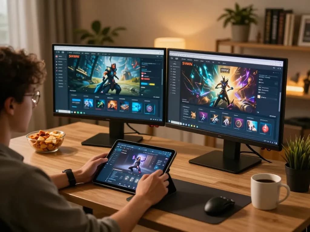 Player engaging with 99WIN on tablet at cozy home gaming setup.