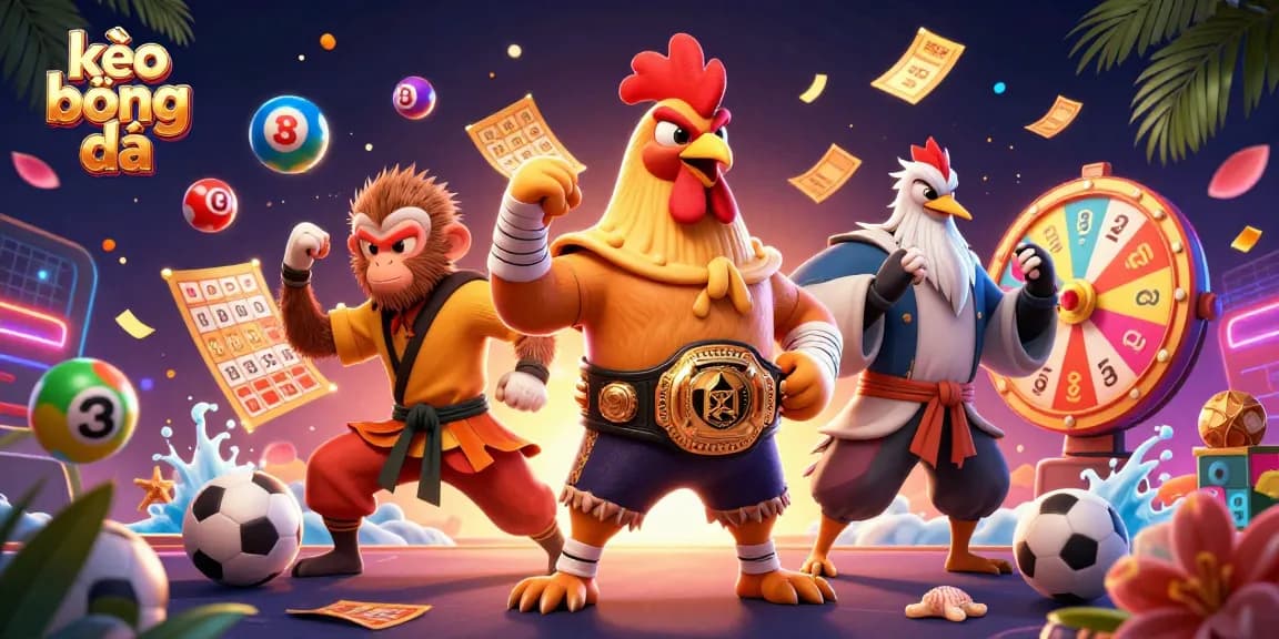 Engage in kèo bóng đá with action-packed characters and vibrant casino elements.