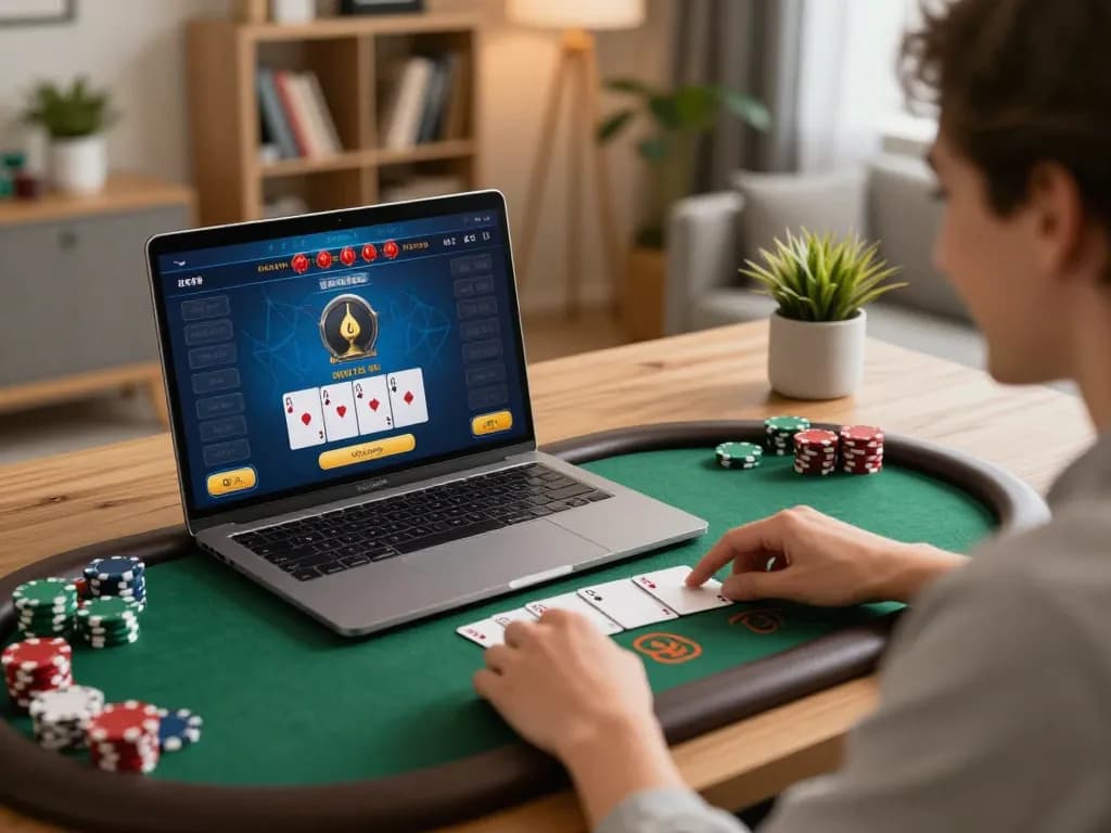 Player enjoying online casino with live dealer at home, showcasing nhà cái uy tín experience
