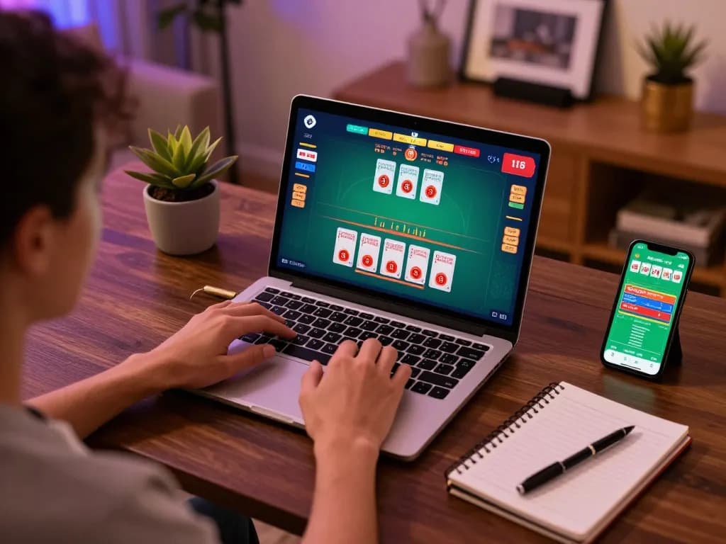 Engaged player using cm88 online gaming platform for live blackjack strategy with focused atmosphere.