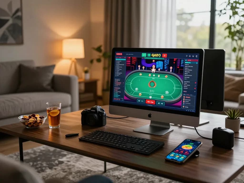 Engaging in online poker gameplay at GA28 with modern setup and cozy atmosphere