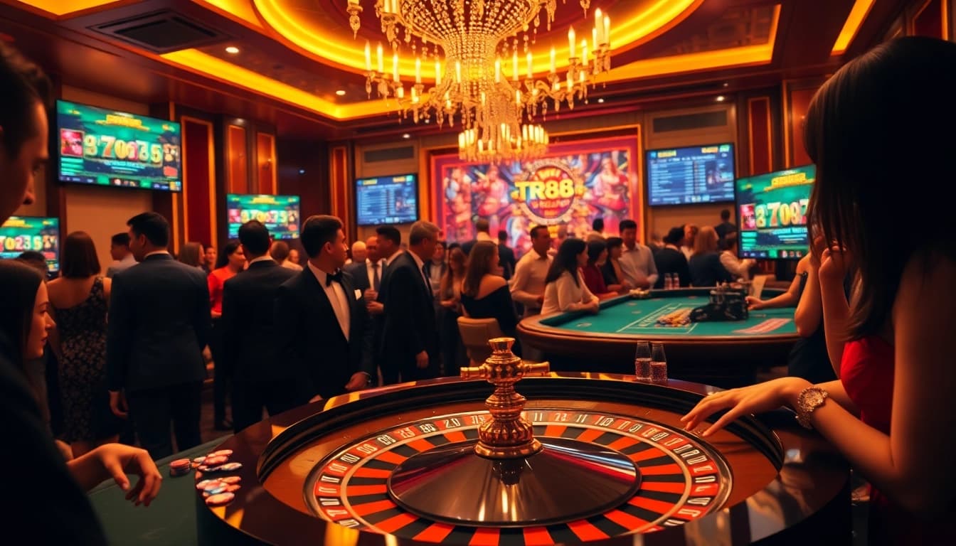 Experience the excitement of TR88 Game with vibrant casino visuals, featuring roulette and poker elements.