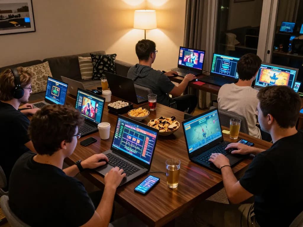Sbobet players enjoying an exciting online gaming session in a cozy home environment.
