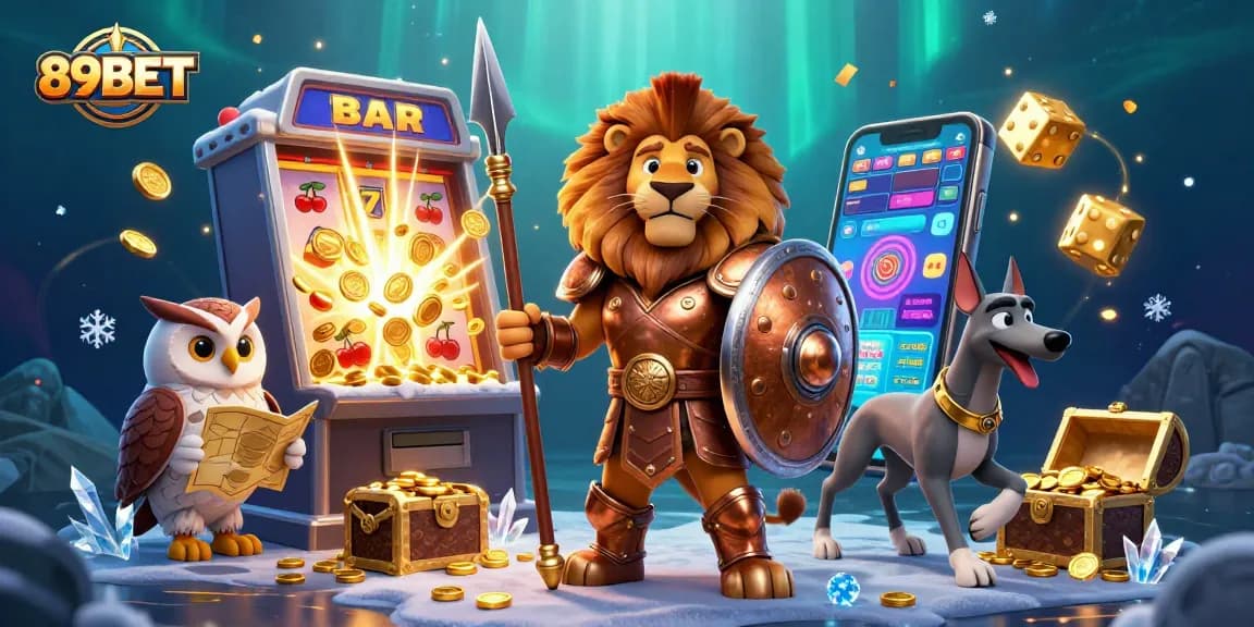 Experience the excitement of 89BET with a vibrant illustration of jackpot action and dynamic casino games