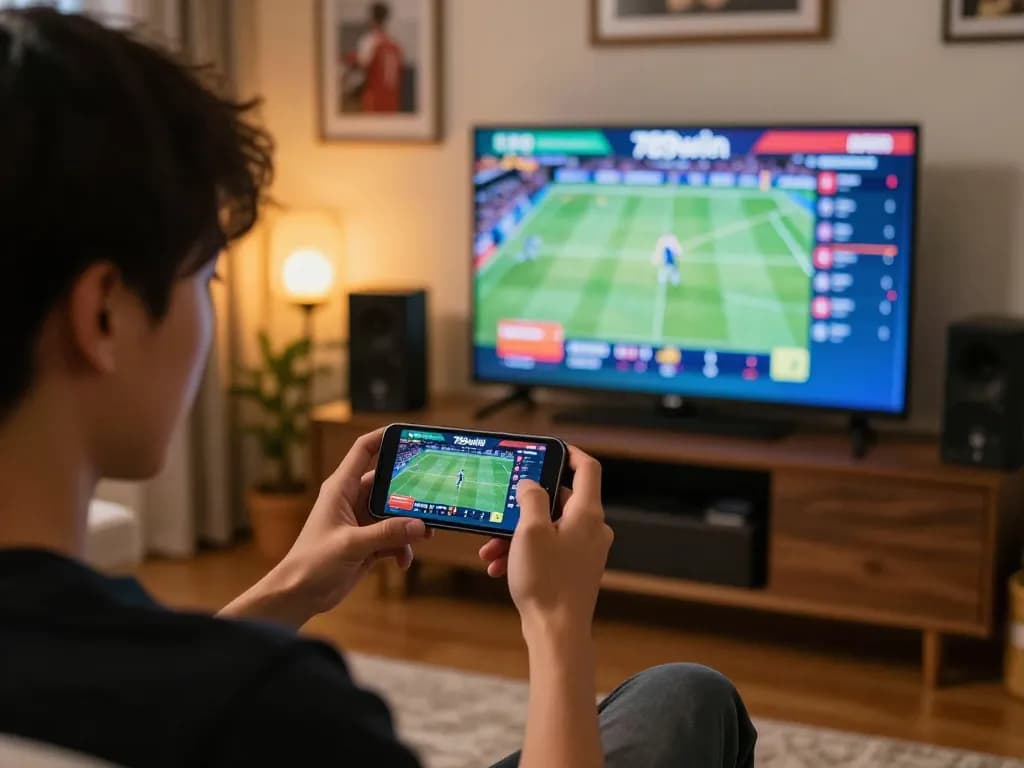 Engaging sports betting action on 789win, showcasing dynamic smartphone use and exciting game atmosphere.