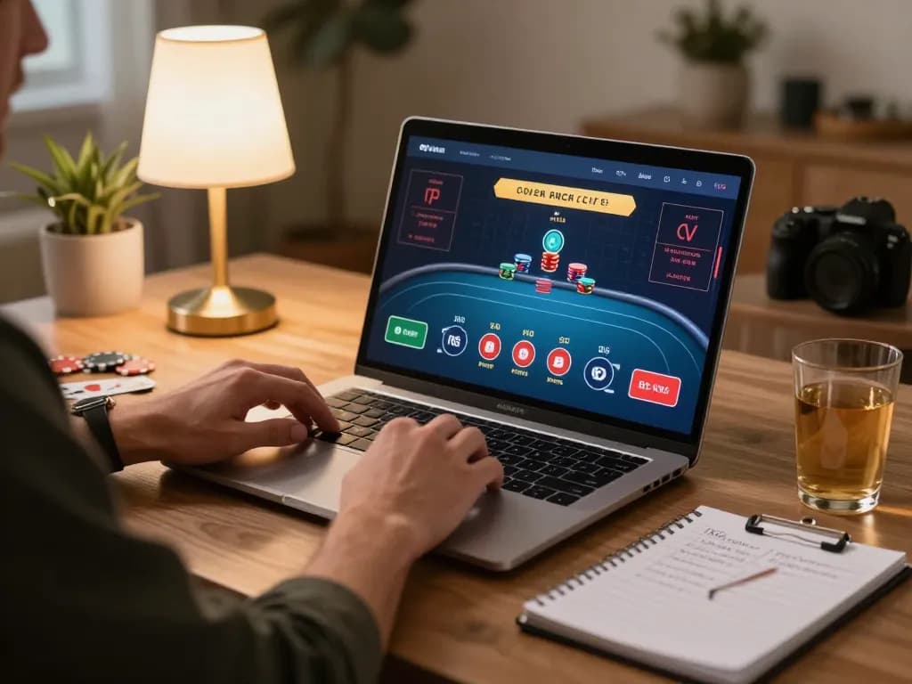 Player at 33win engaging in an exciting online poker game with strategic notes visible