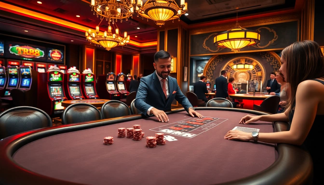 Experience exhilarating gaming at tr88 with premium poker tables and vibrant slot machines.