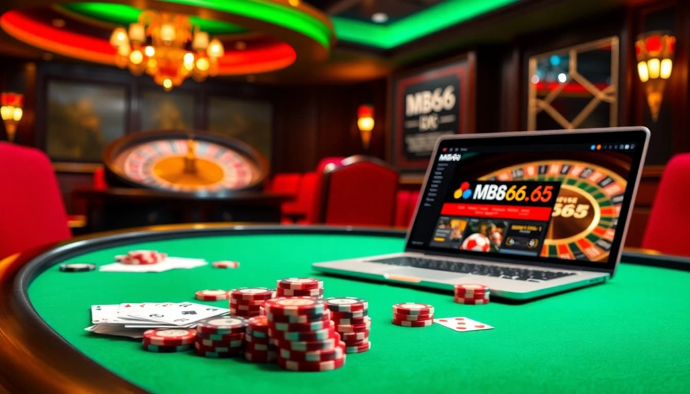 Engage in high-stakes poker on the MB66 platform with vibrant gaming elements and luxury.