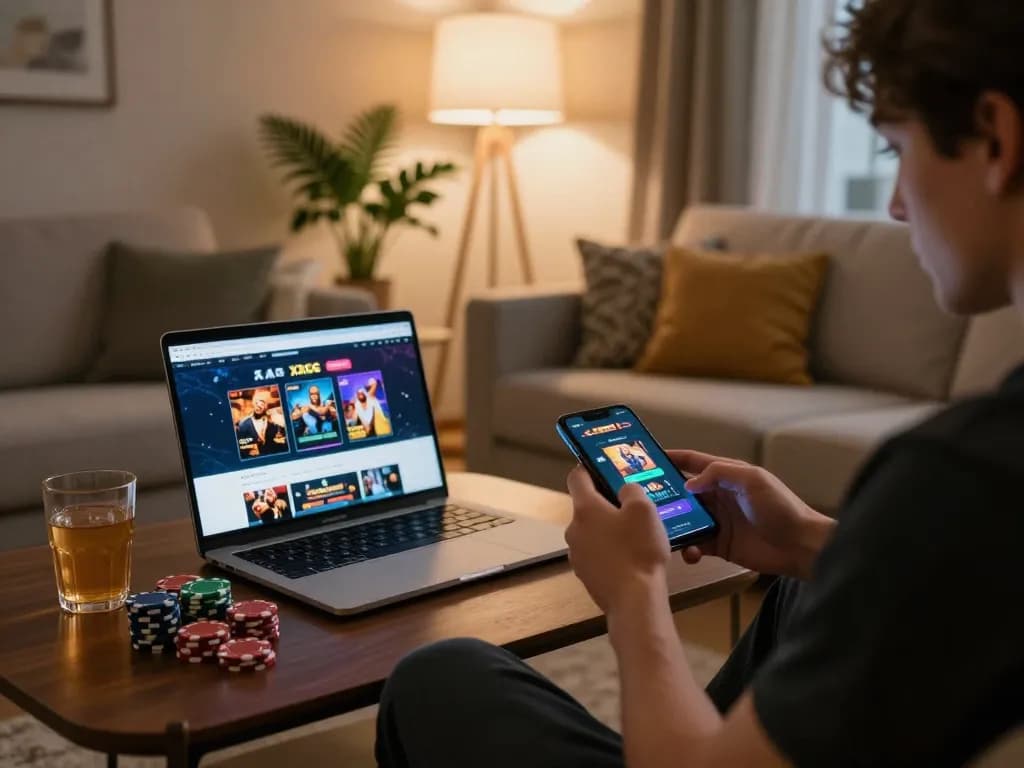 Engaging gameplay on the XXGG casino app from a cozy home setting, showcasing interactive gaming.