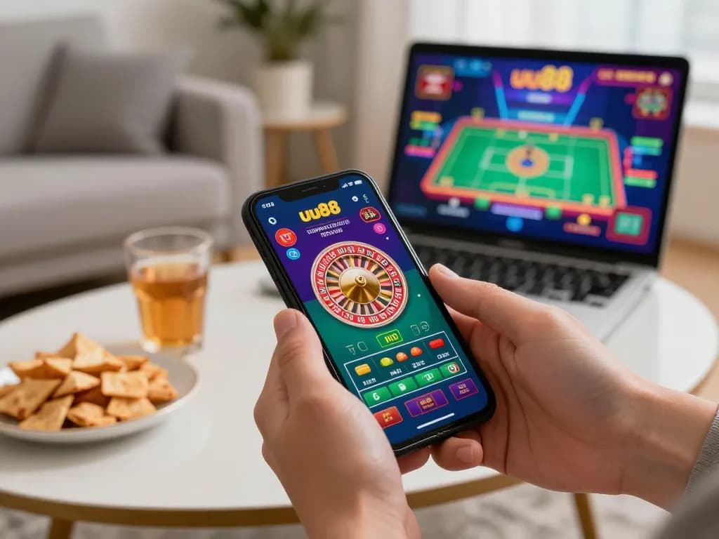 Engaging gameplay on the uu88 app while having a cozy home gaming night.
