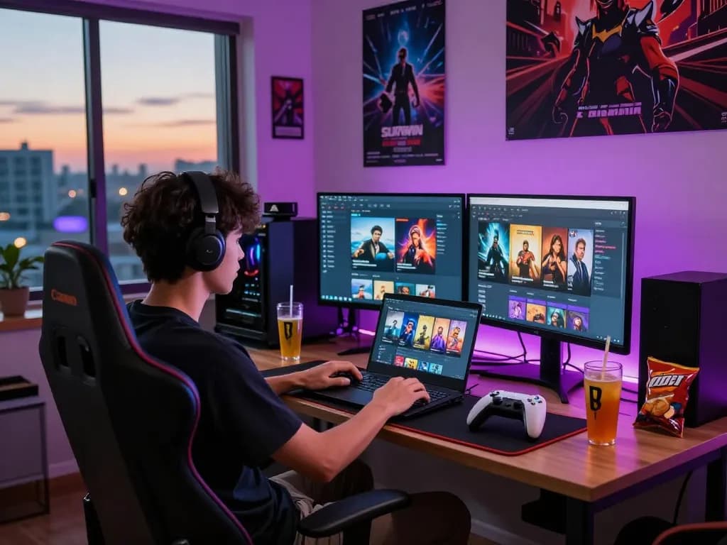 Engaged player gaming on Sunwin platform with vibrant LED setup and popular games displayed.