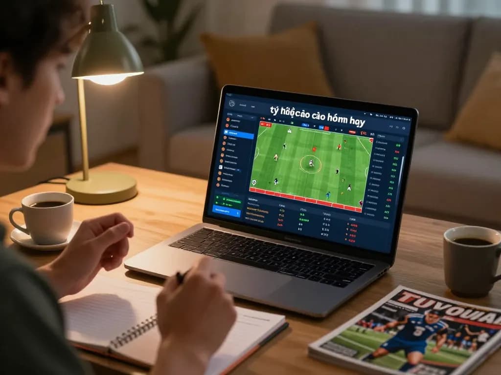 Tỷ lệ kèo nhà cái hôm nay featured in an engaging online sports betting scene with a player analyzing odds.