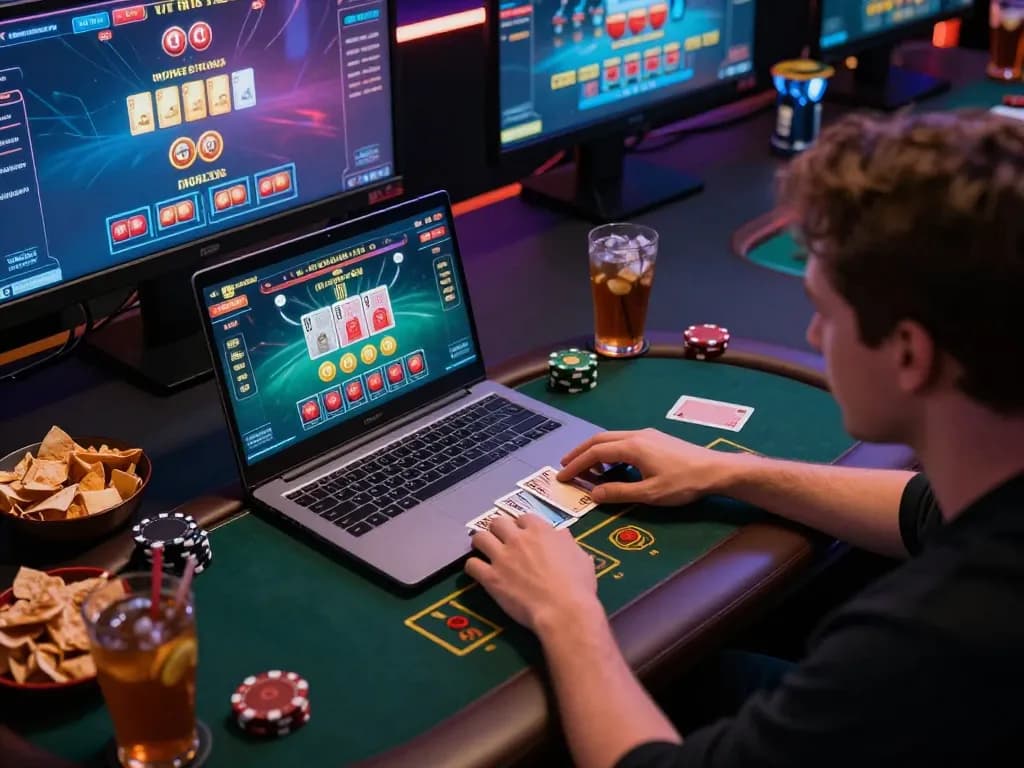 Person engages in live blackjack at 789win, showcasing an immersive online gaming setup.