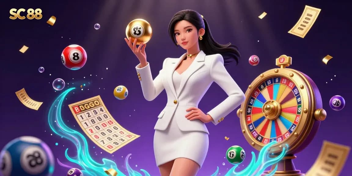 Engage in thrilling gaming at SC 88 with dynamic lottery balls and casino elements.