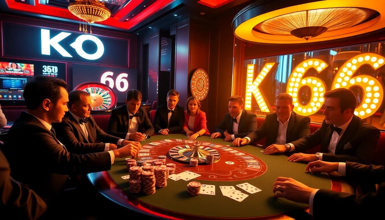Người chơi KO66 tham gia vào một bàn poker sang trọng với những chip và lá bài đầy màu sắc.