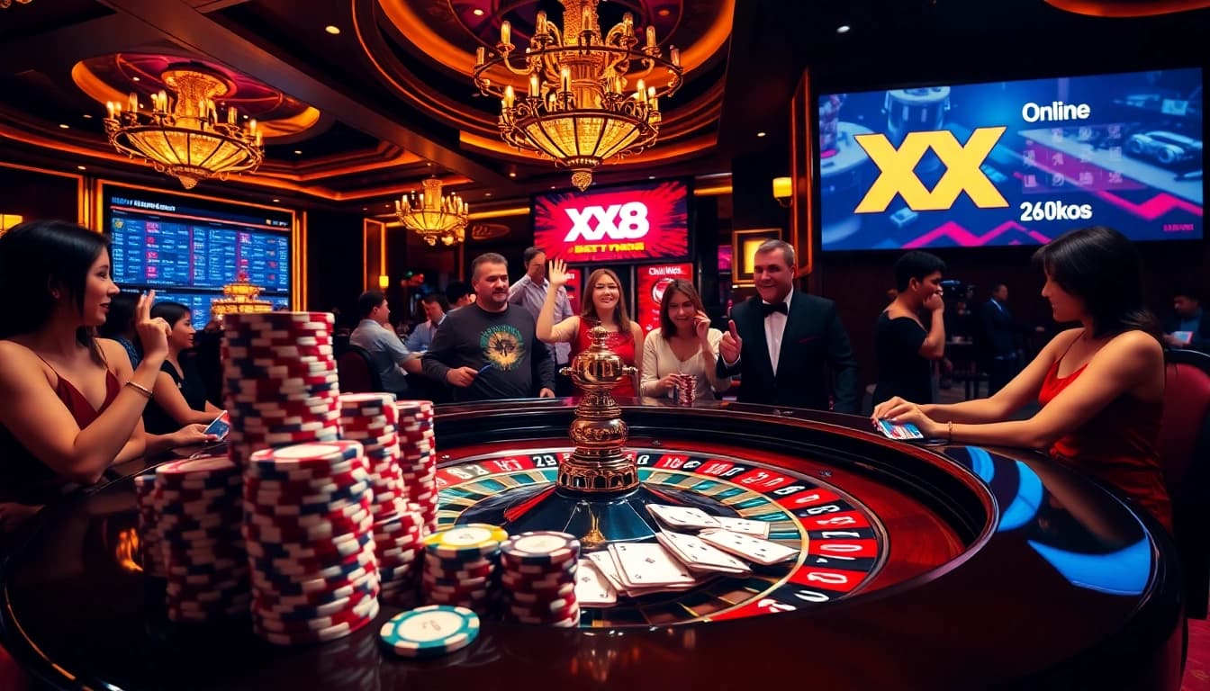 Exciting gameplay at XX 88 casino with vibrant roulette table and poker chips.