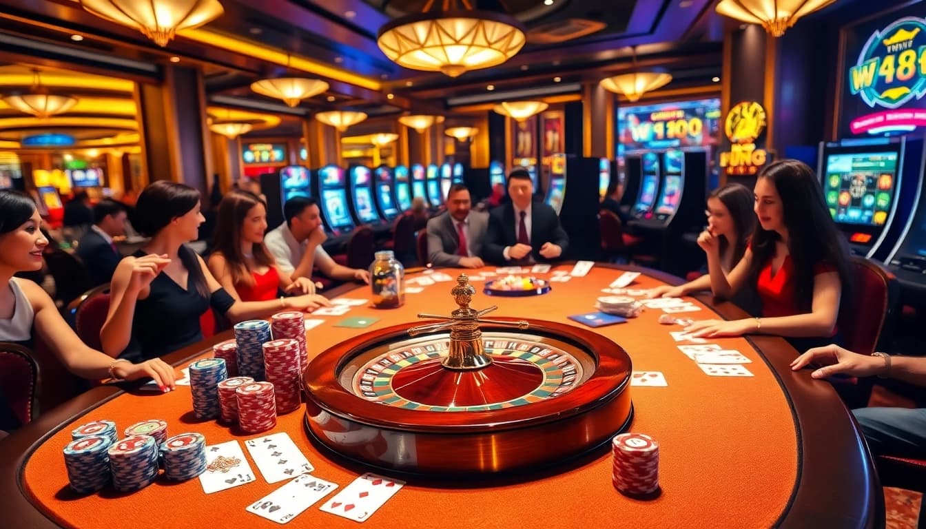Exciting gambling atmosphere at https://du88.sbs/, featuring poker chips and vibrant casino games.