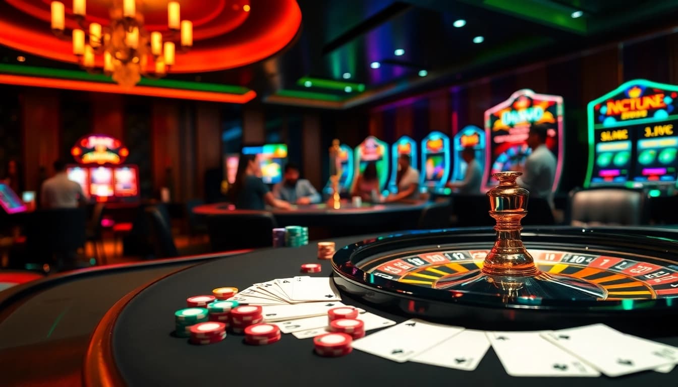 Engage with the thrilling gaming experience at tk88 with luxurious casino elements and vibrant atmosphere.
