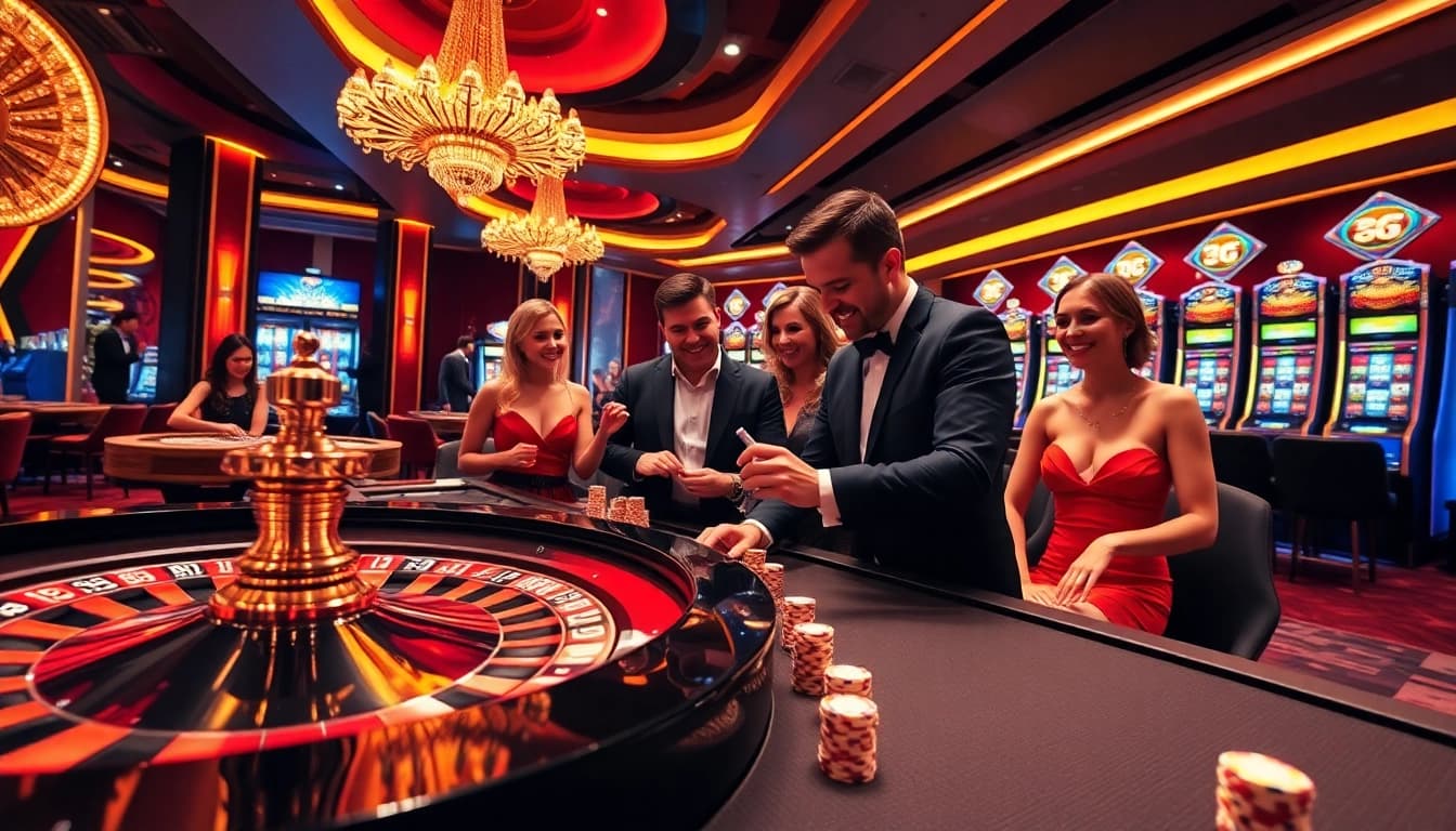 Experience high-stakes fun at https://33winn.gold/ with a vibrant casino scene of spinning roulette and stacked poker chips.