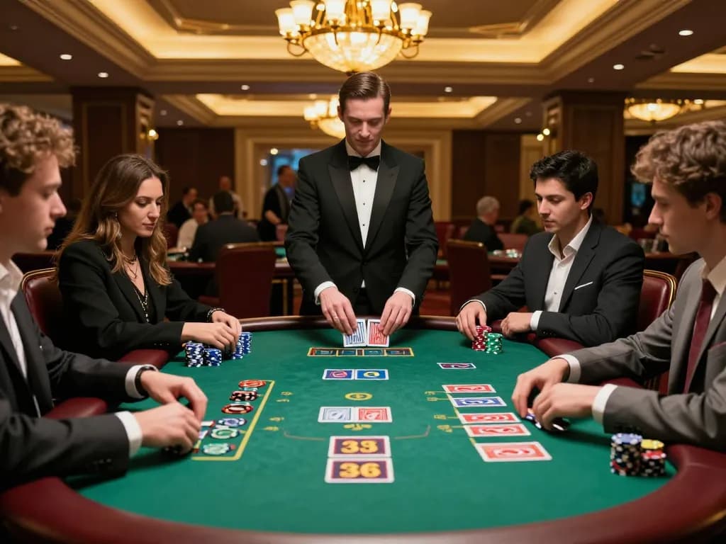 Engaging scene of players at the 33 WIN blackjack table, highlighting intense moments of gameplay and casino atmosphere.