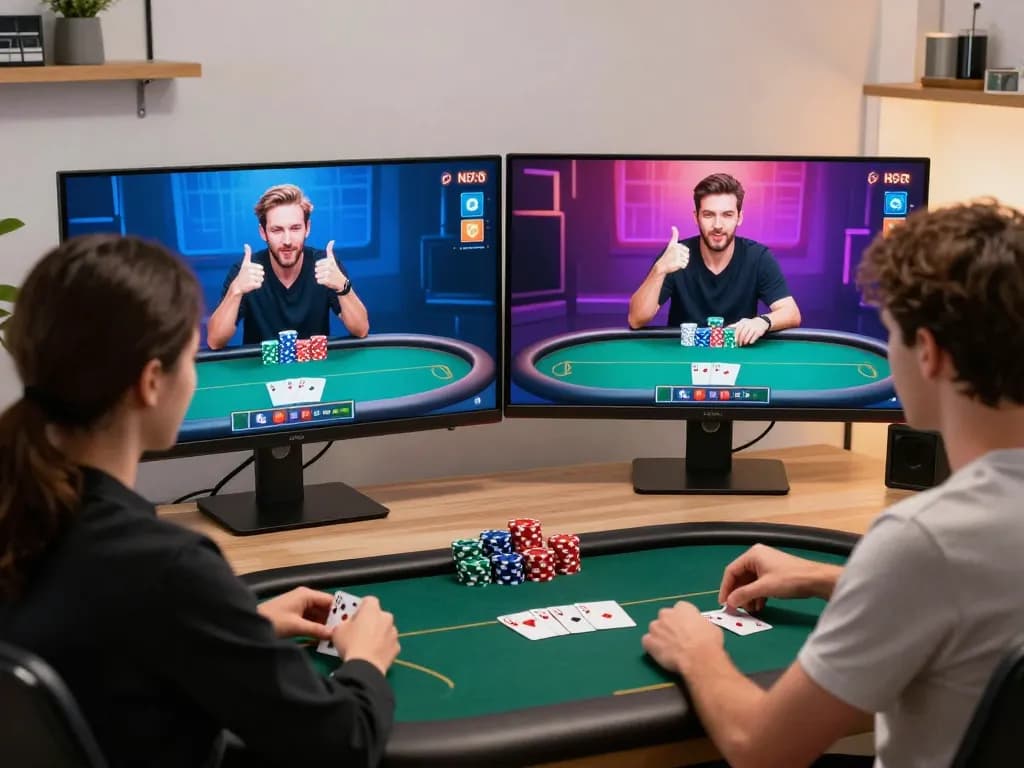 Players in the iwin club online poker game celebrating a winning hand in a stylish virtual setup.