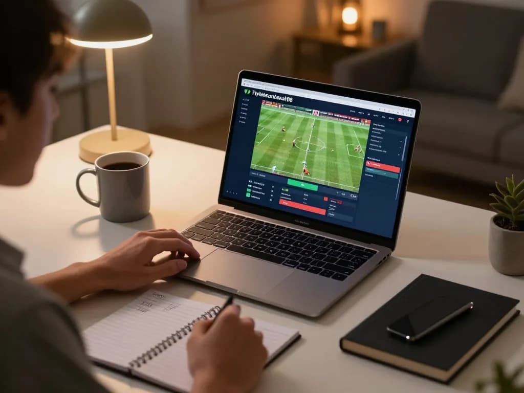 Engaging with the tylekeonhacai88 for live sports betting on a stylish laptop.