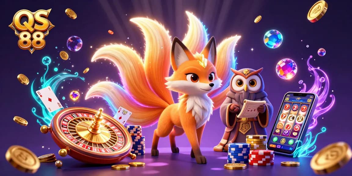 Experience the vibrant magic of QS 88 with colorful fox spirits and dynamic casino elements.