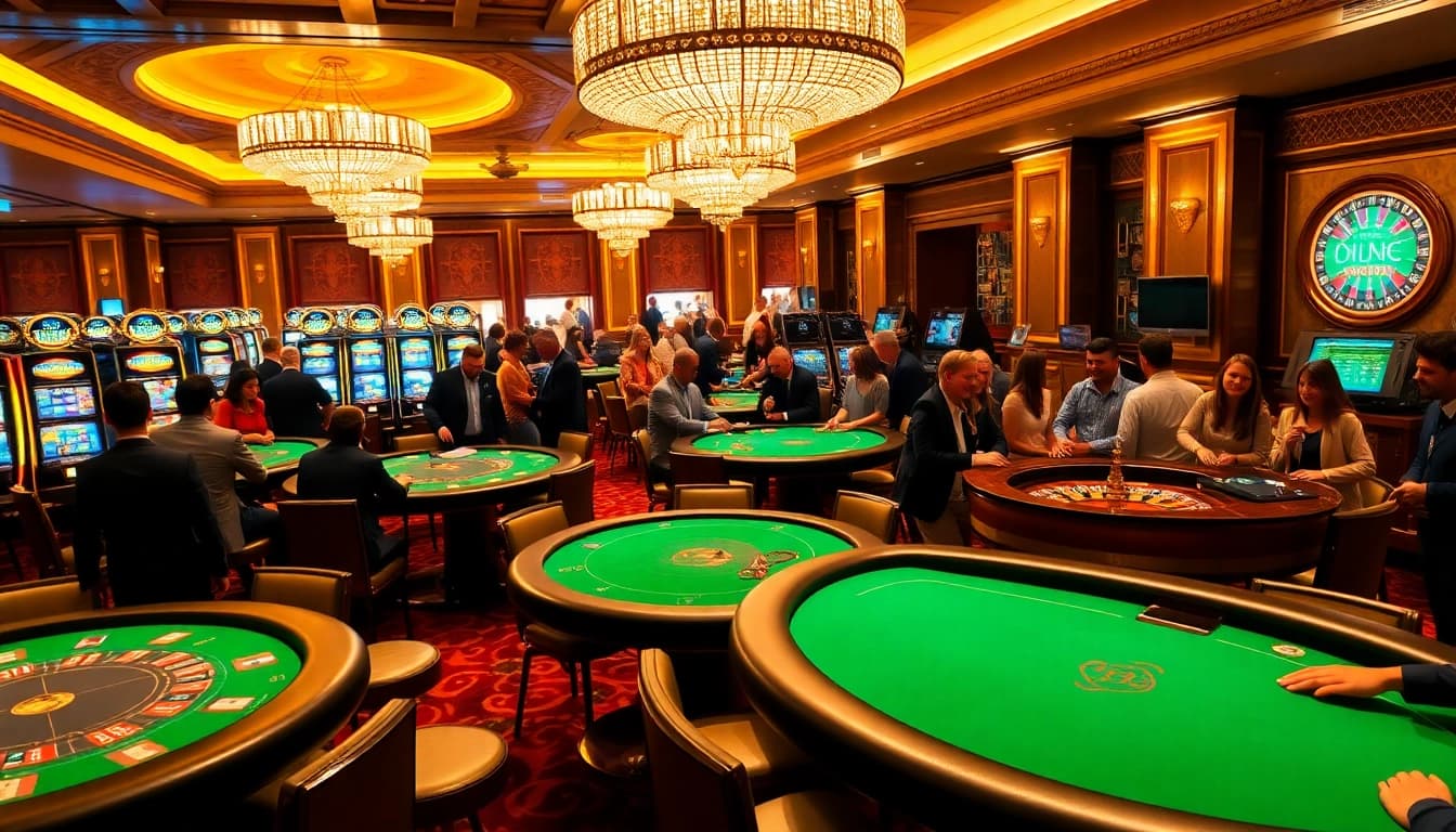 Players enjoying an exciting game at MMOO.COM casino, showcasing vibrant tables and thrilling action.