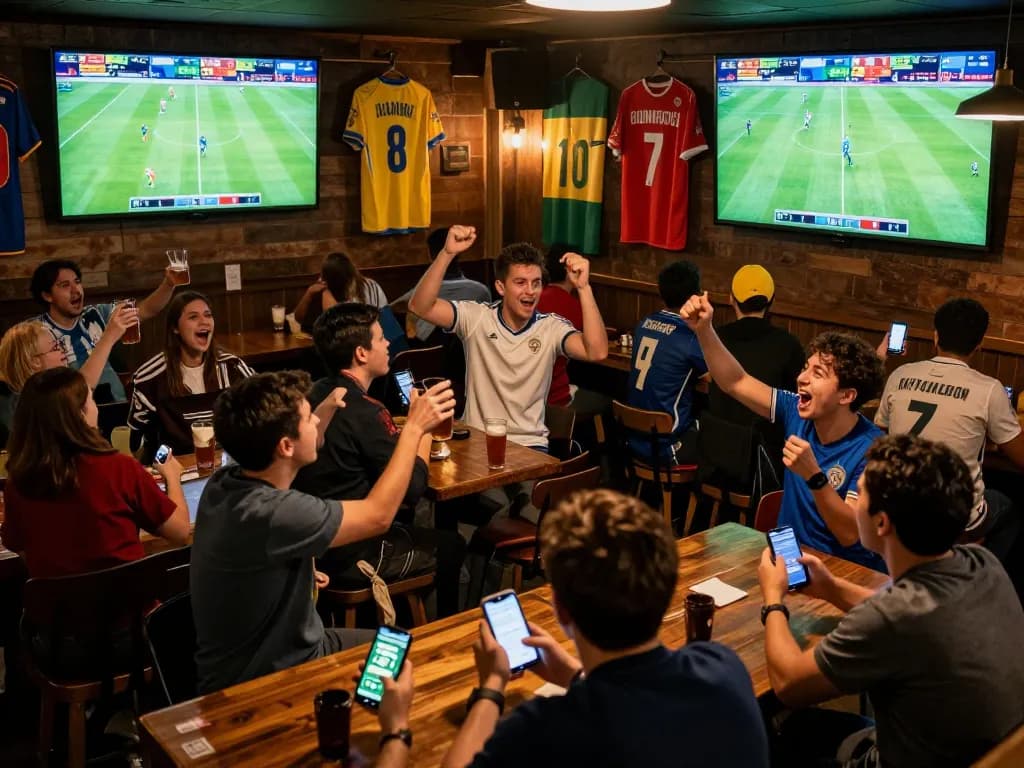 Engaging sports betting scene capturing kết quả bóng đá excitement and fan reactions during a live match.