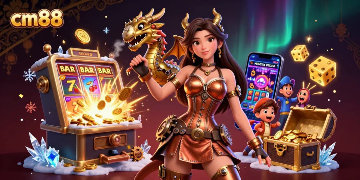 Experience exciting gameplay at cm88, with a dynamic scene filled with slots and casino elements.