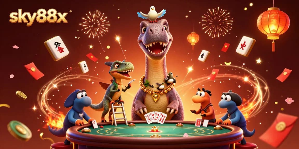 Engage with thrilling gameplay at sky88x, featuring vibrant illustrations of animated casino fun.