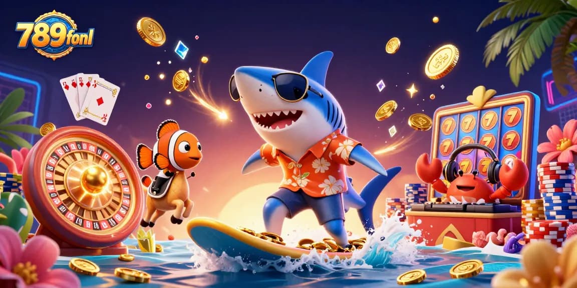 Experience the thrill of gambling with 789fonl, featuring vibrant characters and casino symbols in an exciting underwater scene.