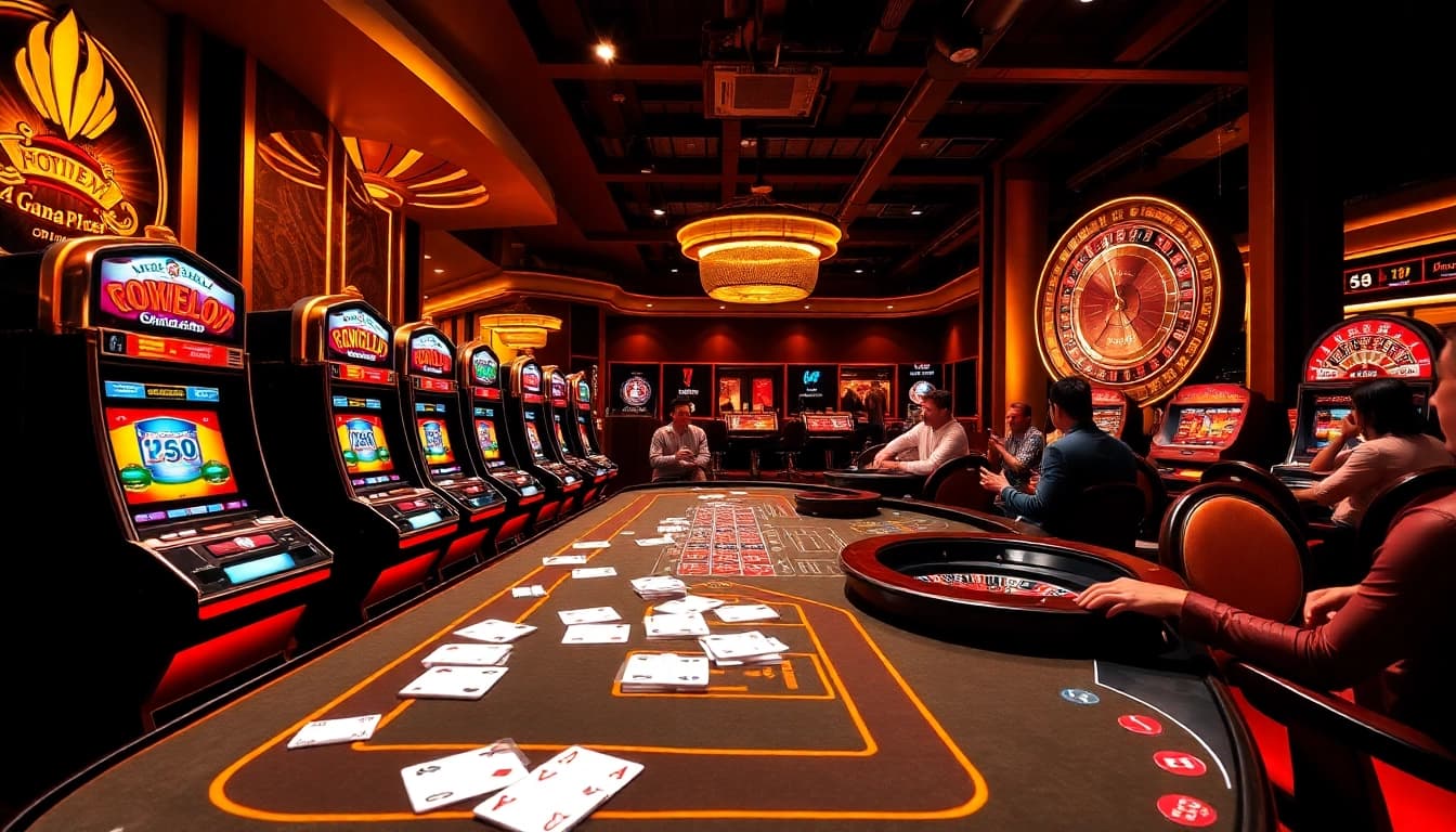 Players enjoying vibrant KP 88 casino games at an upscale gambling table.