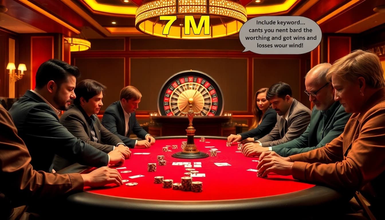 Engage with 7M as players strategize their next winning move at a luxurious poker table.