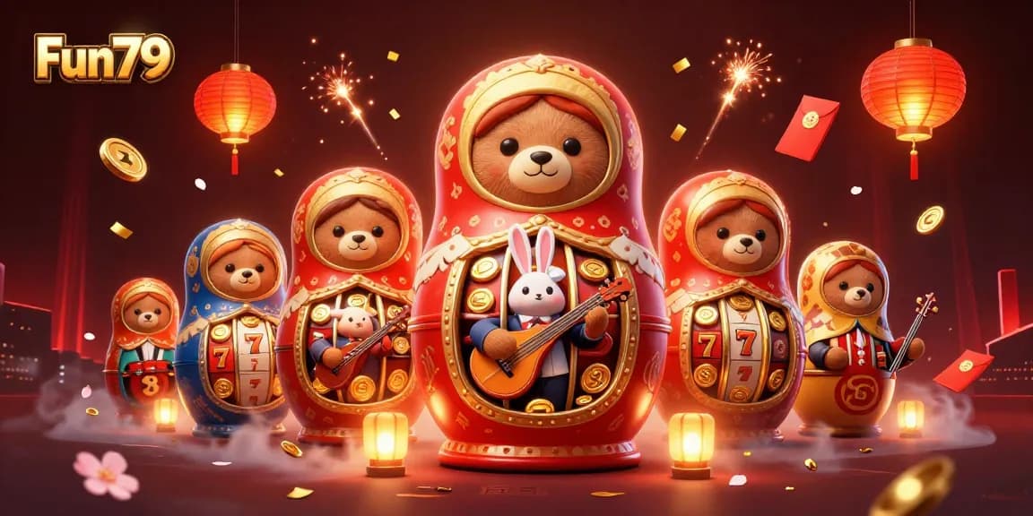 Experience thrilling gameplay at Fun79 with adorable bears in dealer outfits and festive decorations.