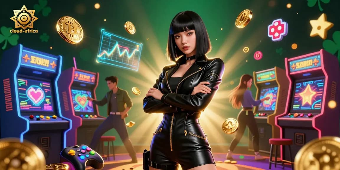 Engage with cloud-africa's stunning virtual casino featuring a powerful Asian woman and gaming elements.