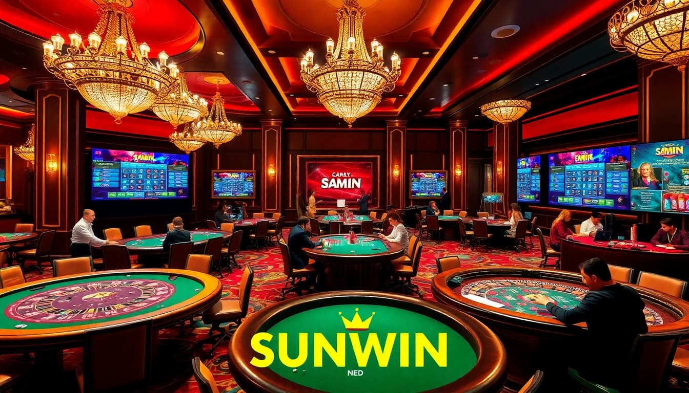 Players experiencing the excitement of SUNWIN casino games amidst a luxurious setting.