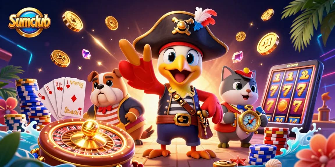 Experience thrilling wins at Sumclub as a pirate captain navigates a vibrant casino adventure.
