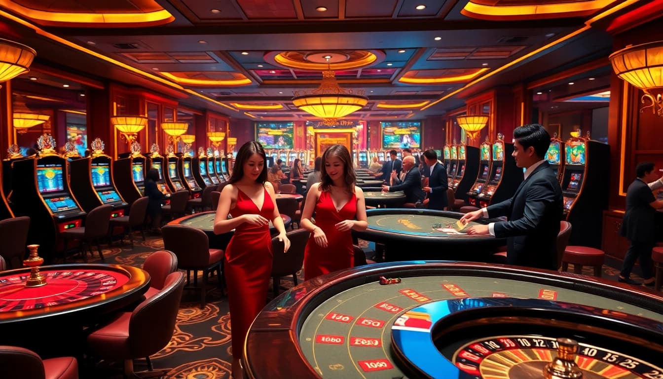 Gambling at 98win com casino table with croupier dealing cards and excited players.