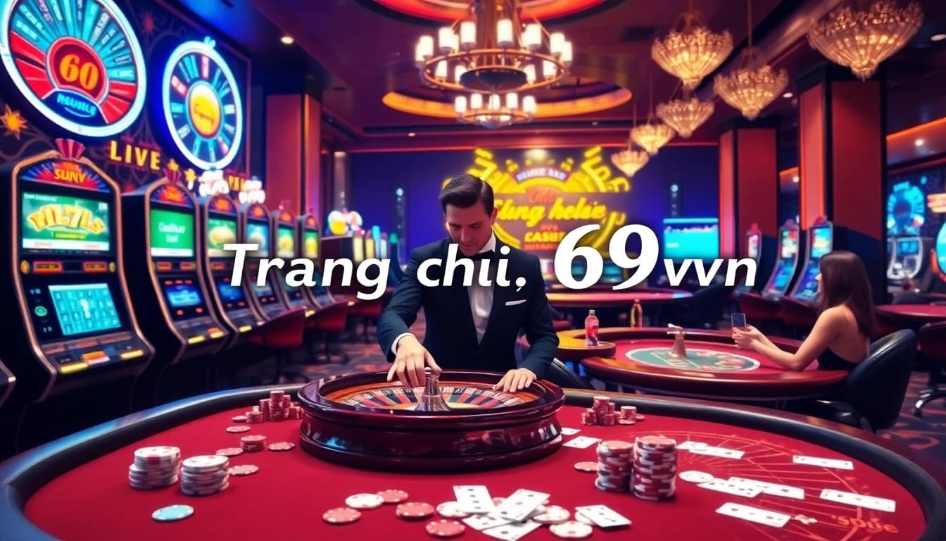 Gambling excitement at Trang chủ 69vn with lavish casino tables and digital interfaces.