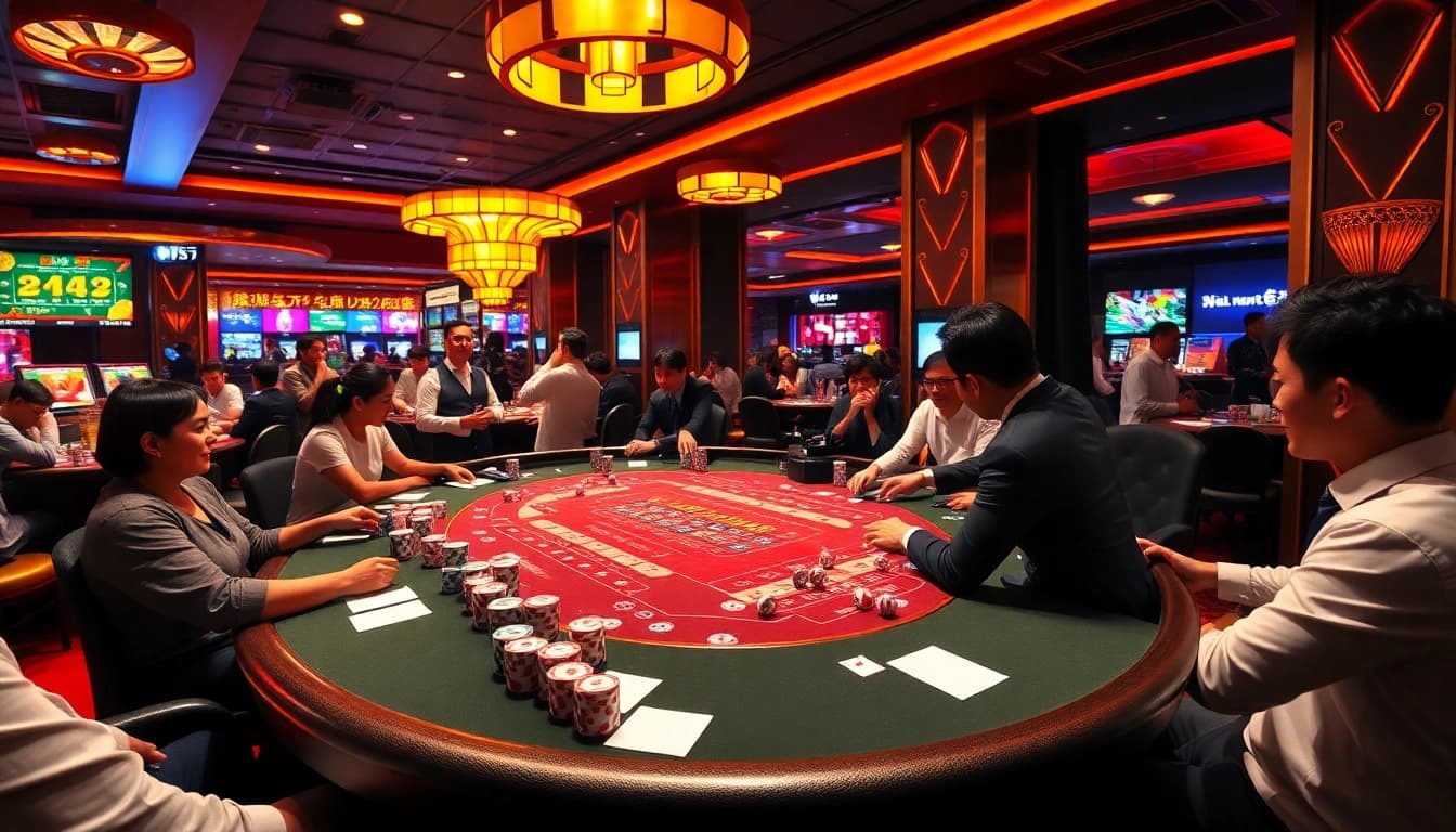 Tài Xỉu MD5 gaming table with vibrant chips and dice, capturing the excitement of casino play.